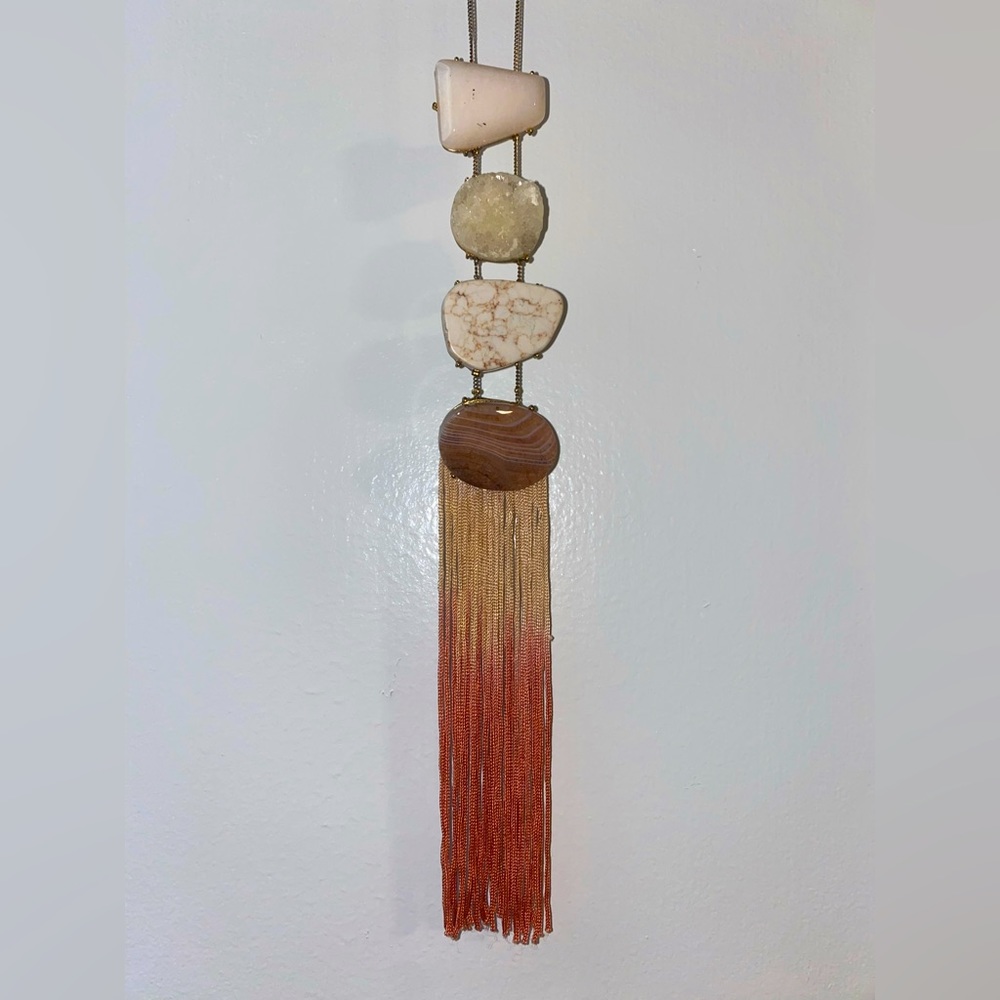 Anthropologie long stones necklace with ombré tassel